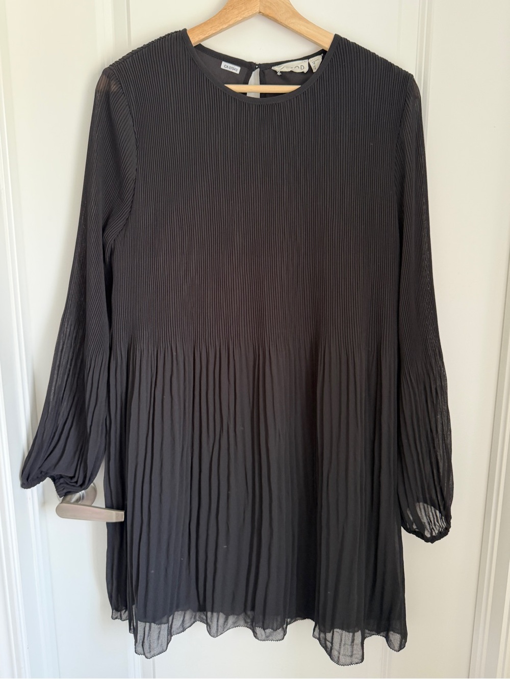 Black Pleated Long Sleeve Mini Dress Size M